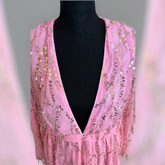 Double Crazy Pink Sequin Baby Shower Special Occasion Party Mini dress size 1X - Picture 8 of 13